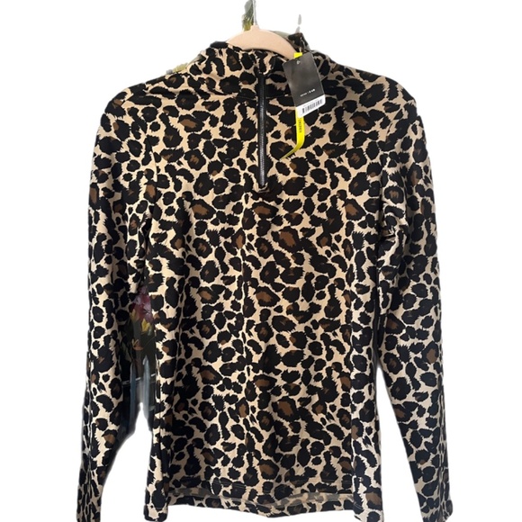 BWT cheetah animal 1/4 zip muck turtleneck athletic workout yoga jacket - Picture 2 of 6